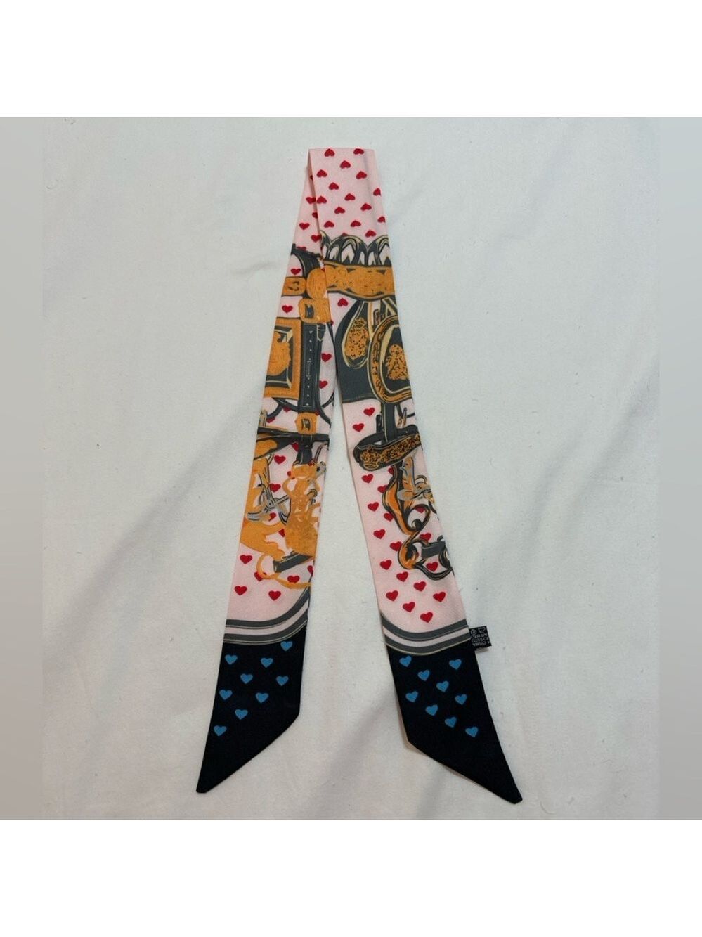 BLACK PINK HEART SKINNY SCARF BAG HANDLE WRAP BANDEAU HAIR TIE LOVE PRINT - Picture 2 of 7